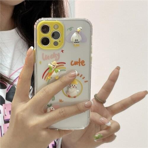 For IPhone 11 12 Pro Max Mini X XS XR XSMAX 8 7 Plus 2020 SE Cute Cartoon Duck TPU Phone Case Protective Cases Cover Accessories