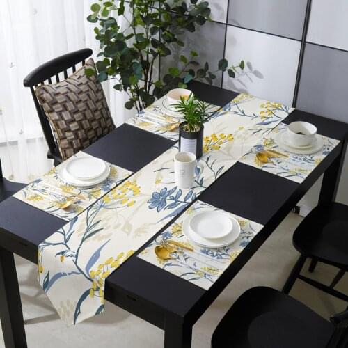 Plant Flowers Texture Table Runner Holiday Kitchen Dining Table Runners Place Mats Set for Home Party Decor