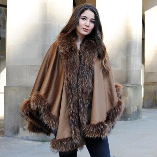 CX-B-P-69 Genuine Cashmere Shawls Fox Fur Female Free Size Fashion Real Fur Ponchos Womens Capes Luxury Shawls and Scarves
