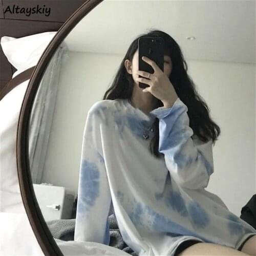 Long Sleeve T-shirts Ins Chic Tie-dye Harajuku Lovely Fresh All-match New Teens Top Tees Retro Loose Fashion Preppy Girl Tshirts
