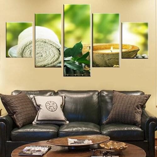 Canvas Pictures Home Decor HD Prints 5 Pieces Towel Leaf Candle Paintings Spa Massage Posters Modular Living Room Wall Art Frame