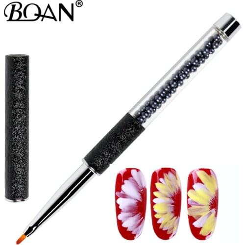 BQAN Black Petal Nail Brush UV Gel Builder Acrylic Nail Brush Flat Head Nail Painting Pen Nail Tools Manicure Rhinestone Handle