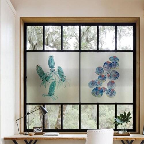 Frosted window film glass sticker custom office anti-peep hotel toilet restaurant decoration film Marine life jellyfish Print