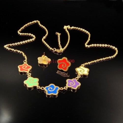 Fashion design Stainless Steel flowers Studs Earring + Necklace Pendant set Ladies Womens days Holiday Gift