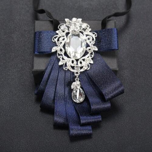 New Mens Dress Shirts Brooches Pins High Quality Men Suits Double Ribbon Collar Pin Wedding Handmade Rhinestones Pins Brooches