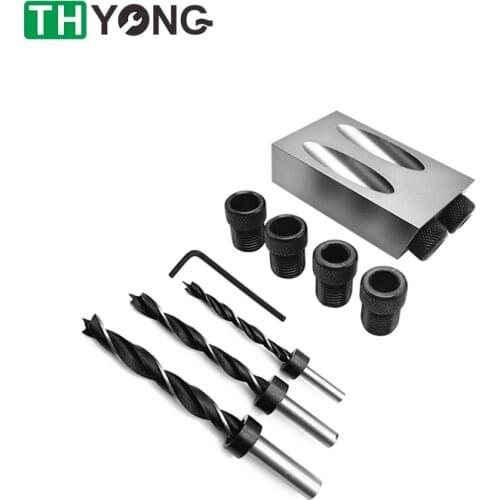 14pcs Oblique Hole Locator Drill Bit Woodworking Pocket Hole Jig Kit Angle Drill Guide Set Hole Puncher DIY Carpentry Tool