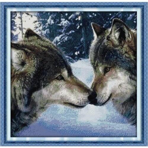The Kiss Of Wolves Animal Patterns Cross Stitch Kits Printed Fabric Embroidery Needlework Sets 11CT 14CT DIY Handmade Home Decor