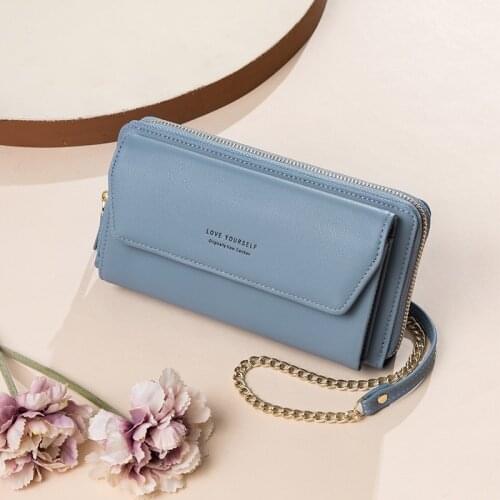 New Style Womens Fashion Zipper PU Chain Diagonal Crossbody Package Pure Color Versatile Basic Ladies Bag