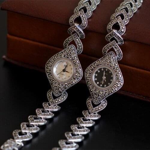 New Limited Edition Classic Elegant S925 Silver Pure Thai Silver Bracelet Watches Thailand Process Rhinestone Bangle Dresswatch
