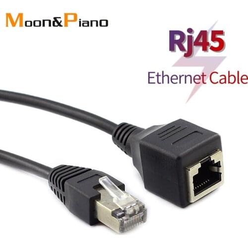 RJ45 1 Male to 1 Female Socket Port LAN Ethernet Cat6 Easy Adapter Cable Black Network Wire for PC Computer Laptop Router