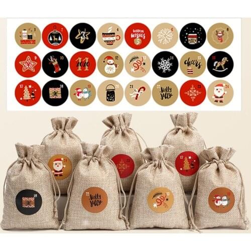 Christmas Paper Stickers No.1-24 Advent Calendar Number Sticker Santa Paper Tag 4 Sheet DIY Gift Labels Xmas Party Decor