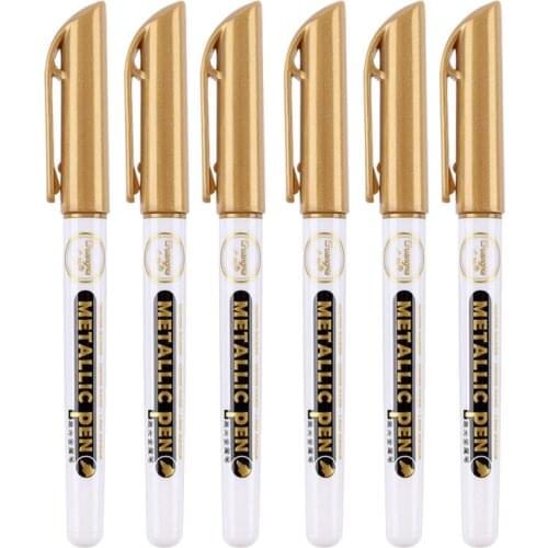 97QE 6Pc Gold Silver Epoxy Resin Drawing Pen Gold Leafing Point Pen Marker Acrylic Paint Highlights Metallic Permanent Marker