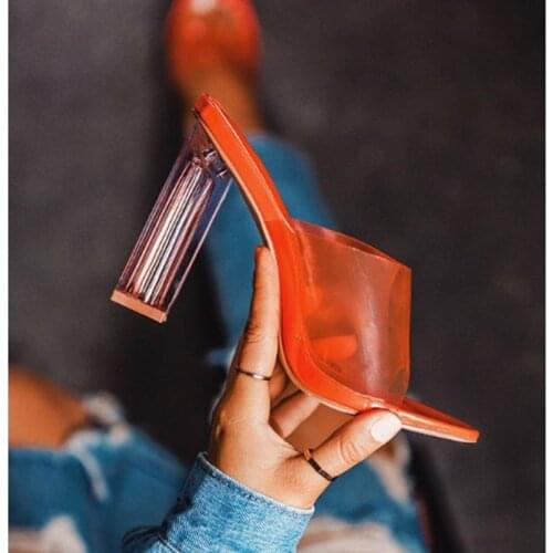 Fashion 2021 Slip-On Open Toe Sandals PVC Transparent Summer Slippers Comfortable Thick heels Chucky Womens Shoes Summer Solid