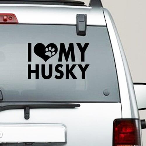 I Love My Husky Heart Dog Sticker Puppy Pet window Decal Vinyl 12x9cm