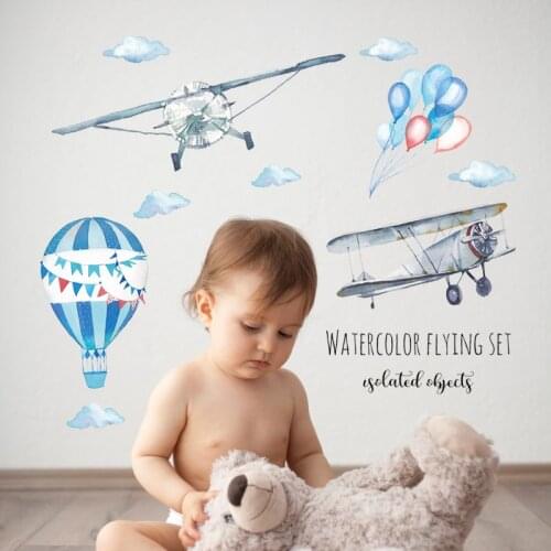 82*71cm Watercolor Hand Drawn Balloons Wall Stickers Airplane Art Vinyl Home Decor for Kids Room Colorful Wall Decals