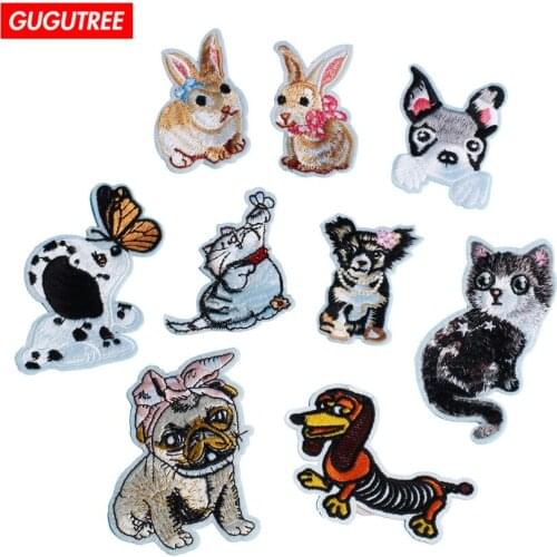 GUGUTREE embroidery dogs patches animal patches ,embroidered Applique Patch for Coat,T-Shirt,hat,bags,Sweater,backpack