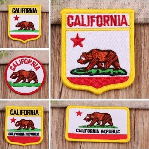 High Quality California USA Badges Iron On Star Embroidery Appliques for Clothes Coats Bags Patches Mix Shape badge