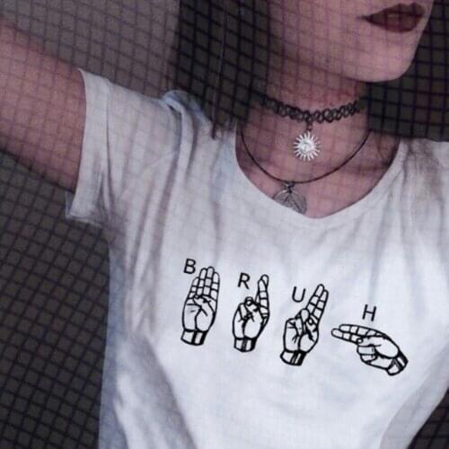 SDRawing Sexy Bruh Sign Language print womens brand t shirts short sleeve o neck womans tees tops plus size