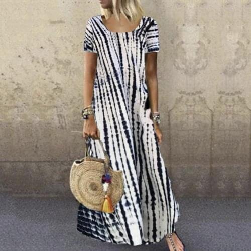 Women Dress Plus Size O Neck Tie Dye Casual Short Sleeve O-Neck Large Hem Maxi Dress Summer 2021 Streetwear Banquet Dresses