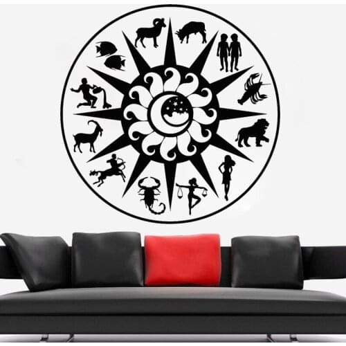 Zodiac Signs Wall Sticker Astrology Symbols Decal Constellation Sun Moon Home Decor Bedroom Living Room Decoration Abstract