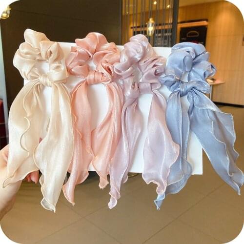 1PC Super Sweet Pure Color Satin Fabric Ribbons Hair Scrunchies Fashion Plate Elastic Hair Ropes Headwear Hair Accessories Hot