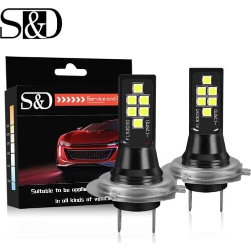 2Pcs H7 1400LM Car LED Fog Light Bulbs 12SMD 3030 Play and Plug Auto Driving Day Running Fog Lamps Super Bright White 6000K 12V