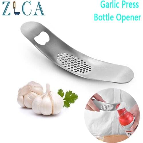 2 in 1 Kitchen Gadgets Stainless Steel Garlic Press Crusher Cooking Tools Manual Garlic Beer Opener Mincer Chopping Fruit Tool