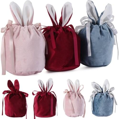 2021 Cute Bunny Ears Candy Bags Flannelette Easter Rabbit Chocolate Gift Packing Bags Wedding Birthday Party Jewelry Organizer