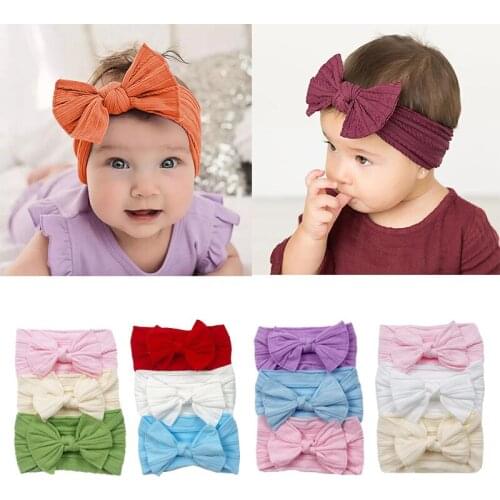 3 Pcs/Set Nylon Baby Headband Cute Bows Elastic Kids Hair Band For Girls Solid Color Infant Toddler Turban Baby Hair Accessories