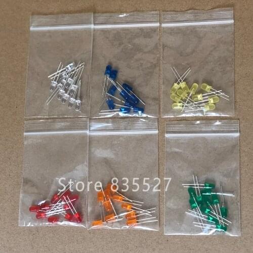 60pcs/lot F5 5MM in the Sets Kit Mixed 6 Color : White / Orange / Green / Red / Blue / Yellow LED light emitting diode turn DIP
