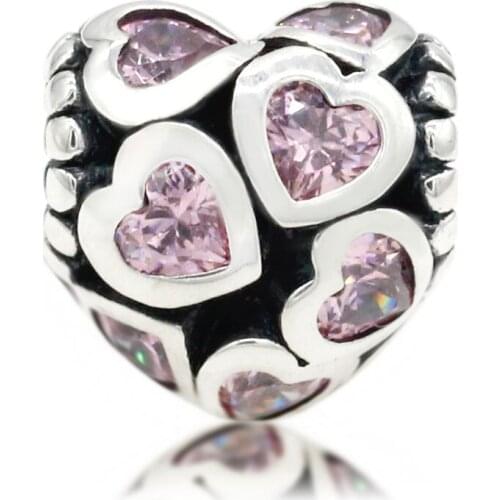 925 Sterling Silver Hollow Heart CZ Charm Fit Original Pandora Bracelet Bead Silver 925 Jewelry or Lover Valentines Day Gift