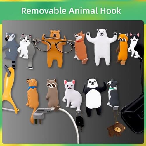 Kawaii Animal Fridge Hook Wall Crochet Removable Kitchen Hooks Home Decor Key Holder Wall Self Adhesive Hook Waterproof Wandhaak