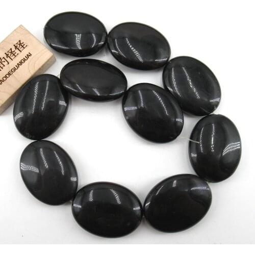 APDGG Natural 30x40mm Oval Smooth-faced Black Onyx Gems Stone Beads 16'' Strands Jewelry Making DIY
