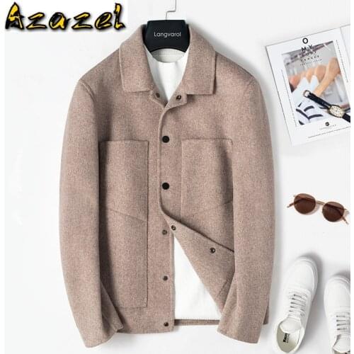 Azazel 2020 Spring Mens Wool Coat Short Black Jacket Man Korean Fashion Woolen Overcoat Chaquetas Hombre 2A3829 KJ4303