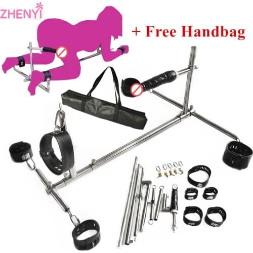 Stainless Steel BDSM Bondage Gear Dildo Leather Handcuffs Ankle Cuffs Neck Collar Slave Sex Toys For Couples Adult Games