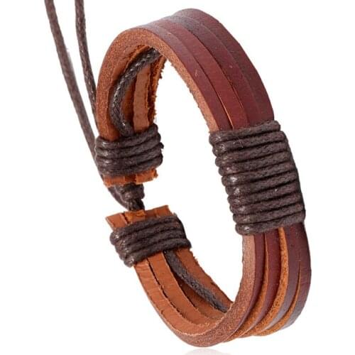 Fashion Vintage Casual Genuine Leather Bracelet Multilayer Rope Charm Wrap Bangle Retro Wristbands Women Men Hiphop Punk Jewelry