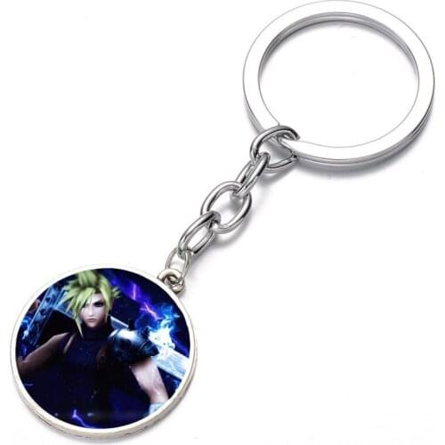 Anime Final Fantasy Keychain Glass Dome Key Chain Bag Charm Pendant Holder Kids boy girl Keyring Pendant