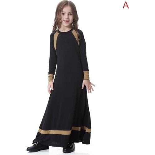 Girls One-pieces Sleepdress Muslim Solid Color Long-sleeves Sleep Gown AIC88