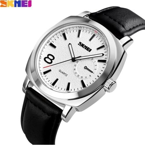 SKMEI Luxury Men Watch Fashion Quartz Mens Big Dial Leather Bracelet Clock Waterproof Military Wristwatches Relogio Masculino