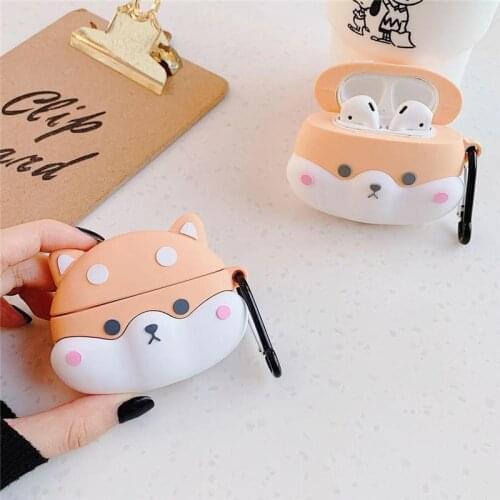 With Keychain 3D Shiba Inu Dog for AirPods Pro Cartoon Earphone Case for Apple Airpods 1 2 Cute Accessories Protect Cover
