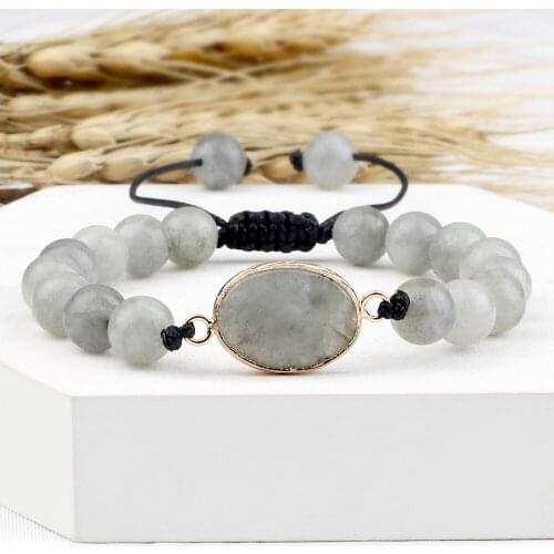 Energy Tibetan Agates Beads Bracelets Charm Natural Stone Oval Drop-Shape Pendant Strand Bracelet Women Men Bangles Yoga Jewelry