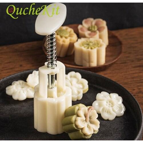 30/50g Round Mooncake Mold 4 Cherry Blossoms Stamps+1 Barrel DIY Hand Press Plungers Pastry Decorating Cookie Cutter Baking Tool