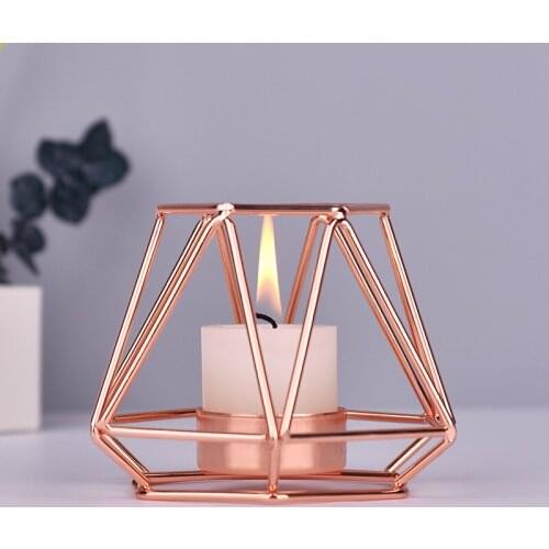 Geometric Candlestick Nordic Style Wrought Iron Candle Holders Home Decoration Metal Crafts Small Tealight Home Ornaments