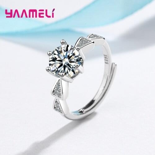 925 Sterling Silver Trendy Crystal Proposal Rings For Women Girls Adjustable Size Fashion Jewelry Valentines Day Gift