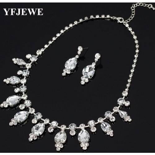 YFJEWE New Fashion Free exaggerated droplets combination necklace Rhinestone Crystal Jewelry Set Necklace Earrings #N126