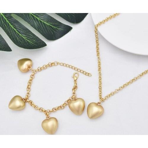 Korea Fashion Gold Chain Heart Pendant Necklaces & Bracelets Sets for Women Bohemia Summer Party Holiday beach Jewelry Set