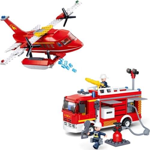 City Jug Fire Truck Water Rescue Aircraft Firemen Alarm Building Blocks Rescue Constructor Bricks Classic Model Educational Toy