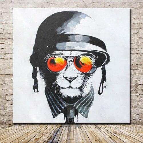 Mintura Frameless Picture Hand Painted Cartoon Animal Oil Painting On Canvas Cool Lion Paintings Home Decoration For Living Room