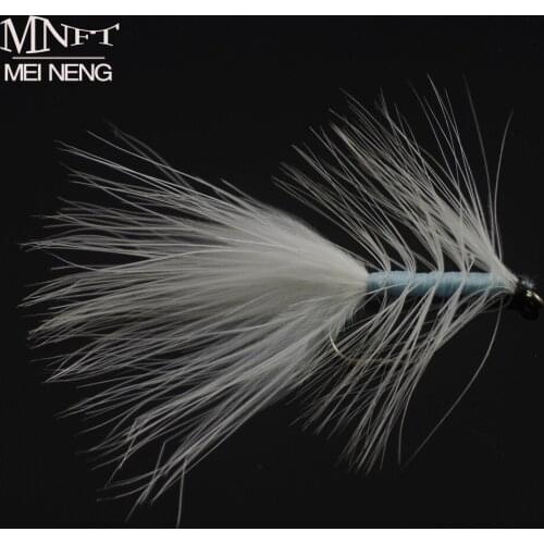 MNFT 6PCS 6# Pure White Hair Blue Body MayFly Fishing Baits Trout Lures Fly Fishing Flies