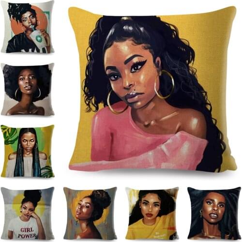 Cartoon Black Girl Pillow Case Decor Colorful Beautiful Africa Women Lady Cushion Cover for Sofa Car Home Polyester Pillowcase